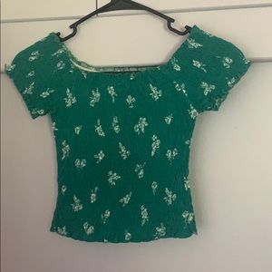 Green off the shoulder scrunch top